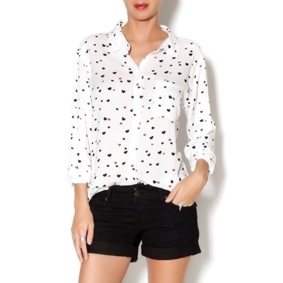 RAILS White Rocsi Heart Button Down Loose Fit Rayon Shirt EUC sz XS - Picture 1 of 12